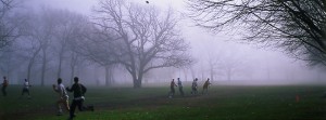 Playing Football on a foggy day