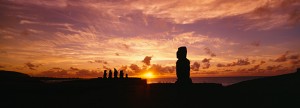 Statues at dusk, Easter Island