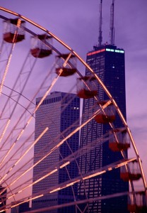 Chicago Ferris Wheel and John Hancock Building photo